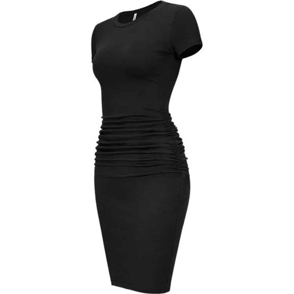 Women's Short Sleeve Ruched Sundress Knee Length Casual Bodycon T Shirt Dress